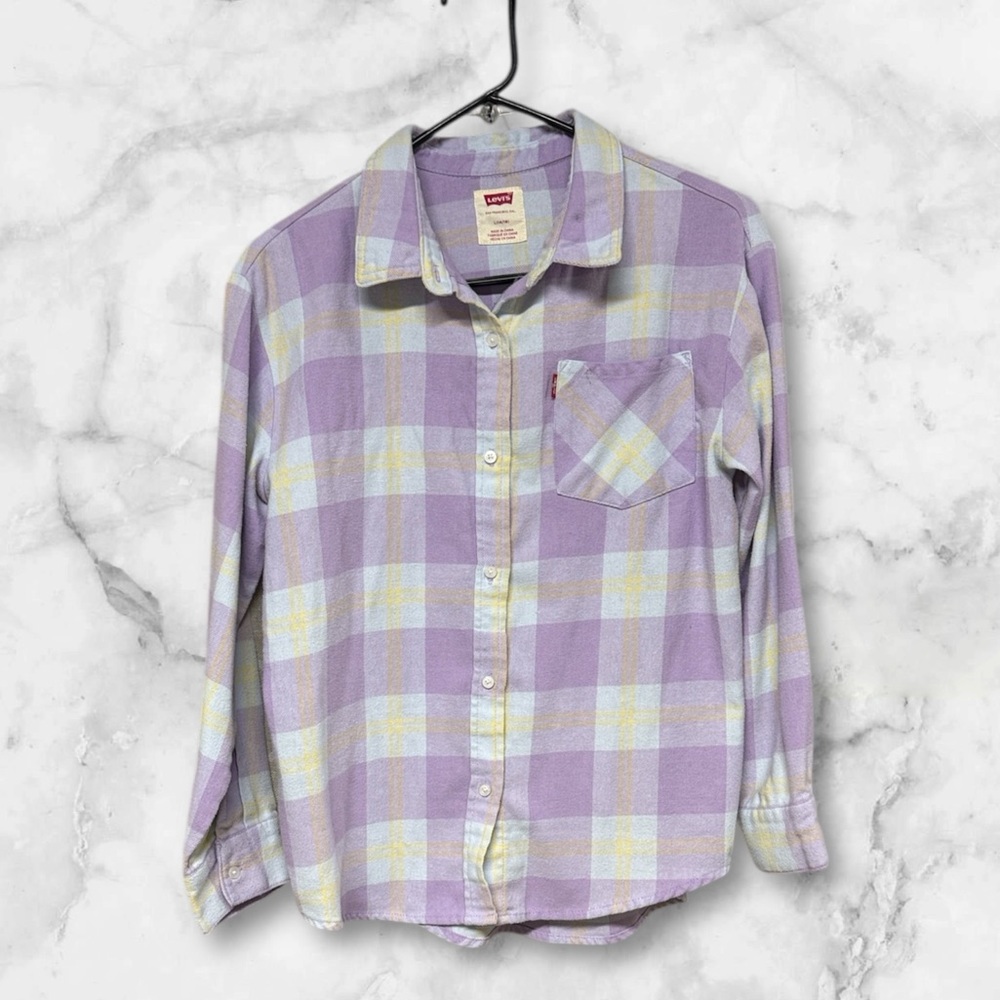 Levi's Lavender white Checkered plaid flannel Shirt button down 14/16